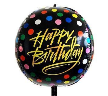 Фольгированный шар 22&rdquo; Сфера Happy Birnhday на чёрном 55 см (Китай)