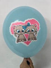 Латексна кулька KDI 12” Два кошеня в серці (блакитний) (1 шт)