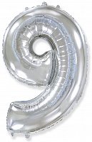 Фольгированный шар Flexmetal цифра «9» Серебро 32"