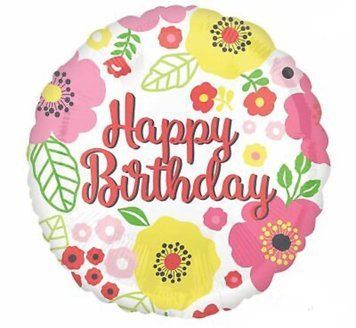 Фольгована кулька 18" Коло "Happy Birthday" Квіти (Китай)