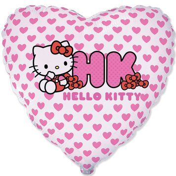 Фольгированный шар Flexmetal Сердце 18" Котенок Китти с сердцами Hello Kitty