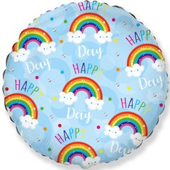 Фольгированный шарик Flexmetal круг 18” Счастливая радуга на голубом
