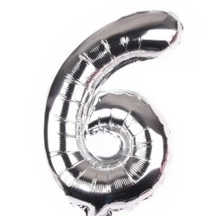 Фольгированный шар цифра «6» Серебро 16" (Китай)