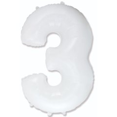 Фольгированный шар Flexmetal цифра «3» Белая White 40"