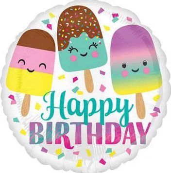 Фольгована кулька 18" Коло "Happy Birthday" 3 морозива (Китай)