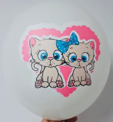 Латексна кулька KDI 12” Два кошеня на білому (1 шт)