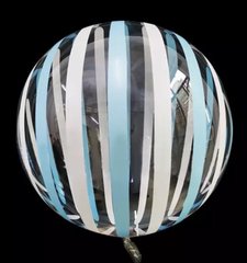 Воздушный шар Сфера Bubbles (баблс) 18"/45см кристалл прозрачный с голубыми и белыми полосами (Китай)