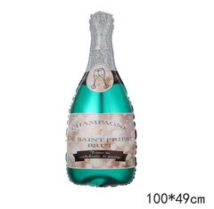 Фольгированный шар Большая фигура бутылка шампанского зеленая/серебро (95см) (Китай)