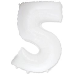 Фольгированный шар Flexmetal цифра «5» Белая White 40"