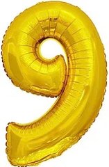 Фольгированный шар цифра «9» Золото 70 см воздух (Китай)