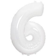 Фольгированный шар Flexmetal цифра «6» Белая White 40"