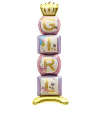 Фольгована Кулька Стояча фігура кубики з короною Girl рожеві 32*117см (Китай)