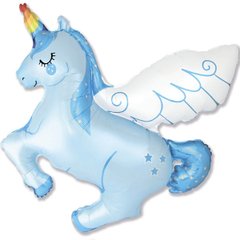 Фольгированный шар Flexmetal Мини фигура Единорог с крыльями голубой