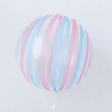 Воздушный шар Сфера Bubbles (баблс) 18"/45см кристалл прозрачный с голубыми и розовыми полосами (Китай)