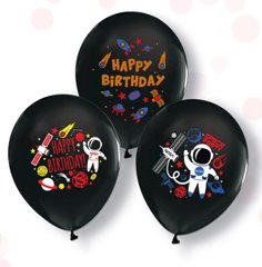 12” шары с рисунком космические Happy Birthday (50 шт)