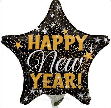 Фольгована кулька Anagram зірка 10&rdquo; happy new year чорна