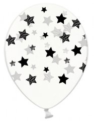 Латексный шар Belbal 12” Черные звезды на прозрачном (1 шт)