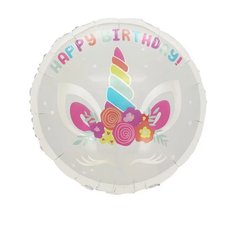 Фольгированный шар 18″ круг "Happy Birthday" единорожка (Китай)