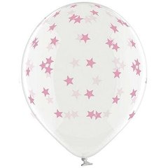 Латексный шар Belbal 12" Мелкие Розовые звезды на прозрачном (1 шт)