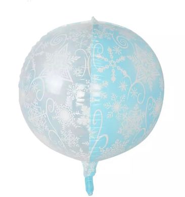 Фольгированный шар 22” Сфера НГ снежинки на голубом (Китай)
