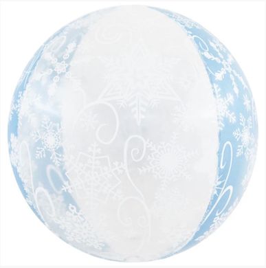 Фольгированный шар 22” Сфера НГ снежинки на голубом (Китай)
