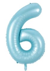 Фольгована кулька цифра «6» блакитна 32” під гелій в уп. (Китай)