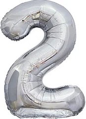 Фольгована кулька цифра «2» Срібло 70 см повітря (Китай)