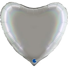 Фольгированный шар Grabo 36” Сердце Голографический платиновый Серебро