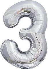 Фольгована кулька цифра «3» Срібло 70 см повітря (Китай)