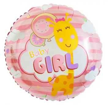 Фольгированный шар 18" Круг "Baby Girl" розовый с жирафой