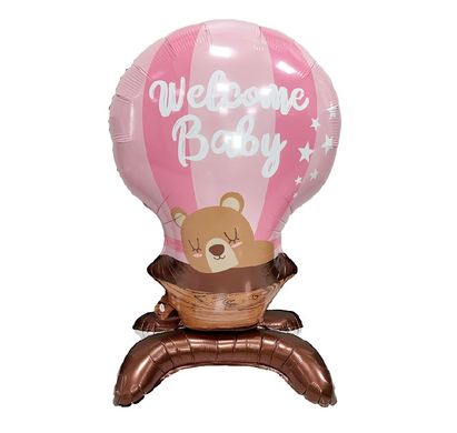 Фольгированный шарик Стоящая фигура медведь на воздушном шаре розовый 92 см (Китай)