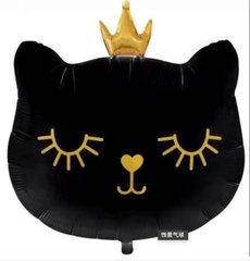 фигура черная кошка с короной малая (кит) 54 см
