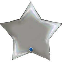 Фольгированный шар Grabo 36” Звезда Голографический платиновый Серебро