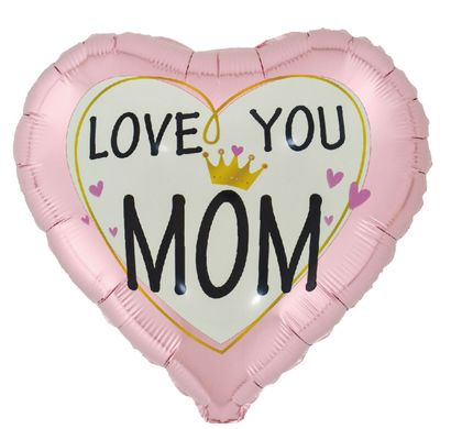 Фольгированный шар 18” сердце розовое Love you Mom Китай