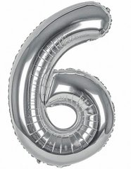 Фольгированный шар цифра «6» Серебро 70 см воздух (Китай)