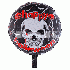 Фольгированный шар 18” круг Хэллоуин череп на чёрном Китай