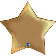 Фольгированный шар Grabo 36” Звезда Голографический платиновый Шампанское