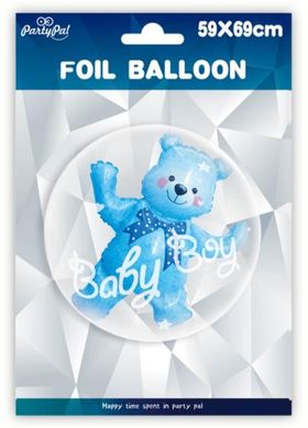 Повітряна кулька Сфера Bubbles (баблс) 24” Прозора з блакитним ведмедиком Baby boy (60 cм) (Польща)