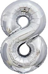 Фольгована кулька цифра «8» Срібло 70 см повітря (Китай)
