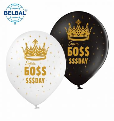 Латексна кулька Belbal 12" Super Boss Day, чорні, білі (25 шт)