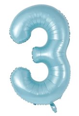 Фольгована кулька цифра «3» Блакитна 16" (Китай)