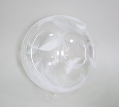 Повітряна кулька Сфера Bubbles (баблс) 18” Прозора з принтом біле пір'я (Китай)
