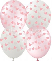 Латексна кулька Art Show 12" GR-16 Серця рожеві на прозорому та рожевому кристалі (5 ст) (100 шт)