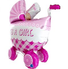 Фольгированный шар Grabo Большая фигура детская коляска розовая 95 см