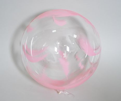 Воздушный шар Сфера Bubbles (баблс) 18” Прозрачный с принтом розовые перья (Китай)