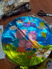 Фольгированный шар 18″ круг Свинка Пеппа и семья на пикнике (Китай)