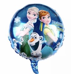 Фольгована кулька 18" круг Ельза, Анна і Олаф на синьому Китай