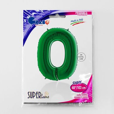 Фольгована кулька Grabo цифра «0» Зелена 40" в уп