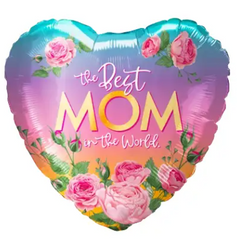 Фольгована кулька 18" Серце The best MOM in the world рожевий (Китай)