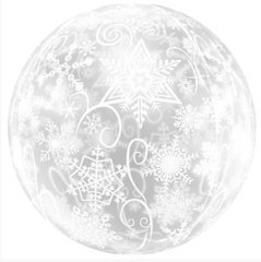 Фольгированный шар 22” Сфера белые снежинки на прозрачном НГ (Китай)